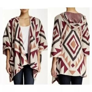 Billabong Boho Aztec Enchanted Days Hooded Cardigan Sweater Poncho Size‎ M
